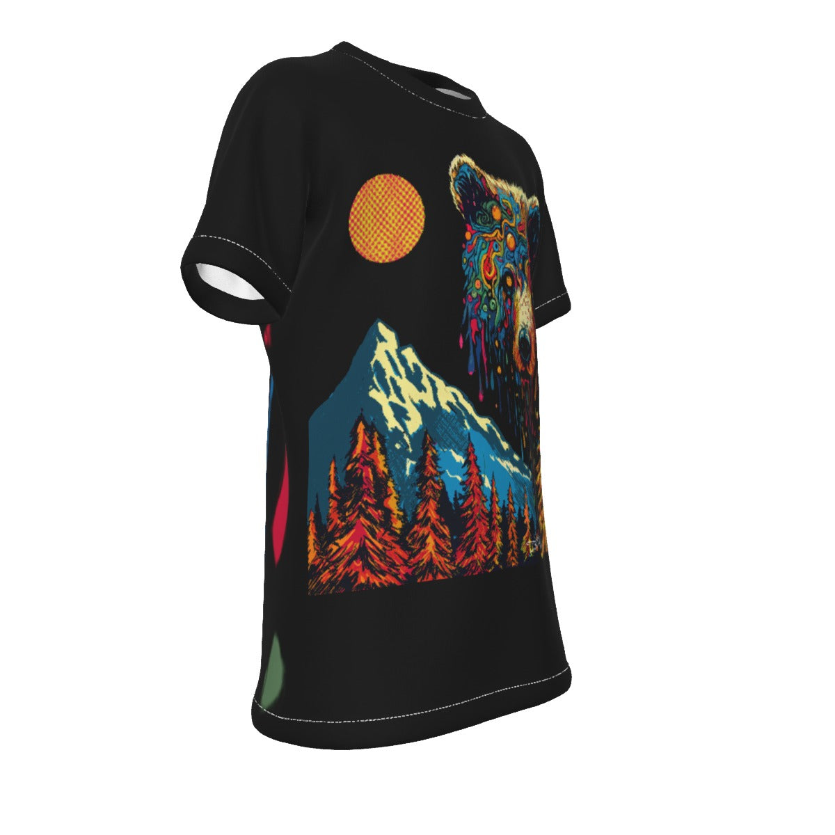 Kids Black Drippy Bear T-Shirt