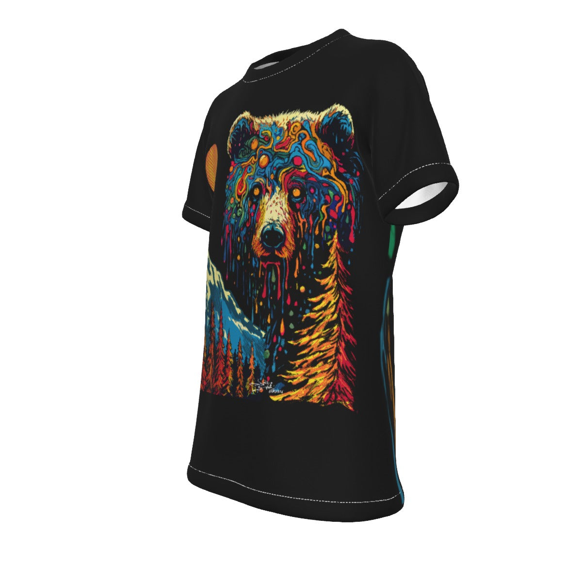 Kids Black Drippy Bear T-Shirt