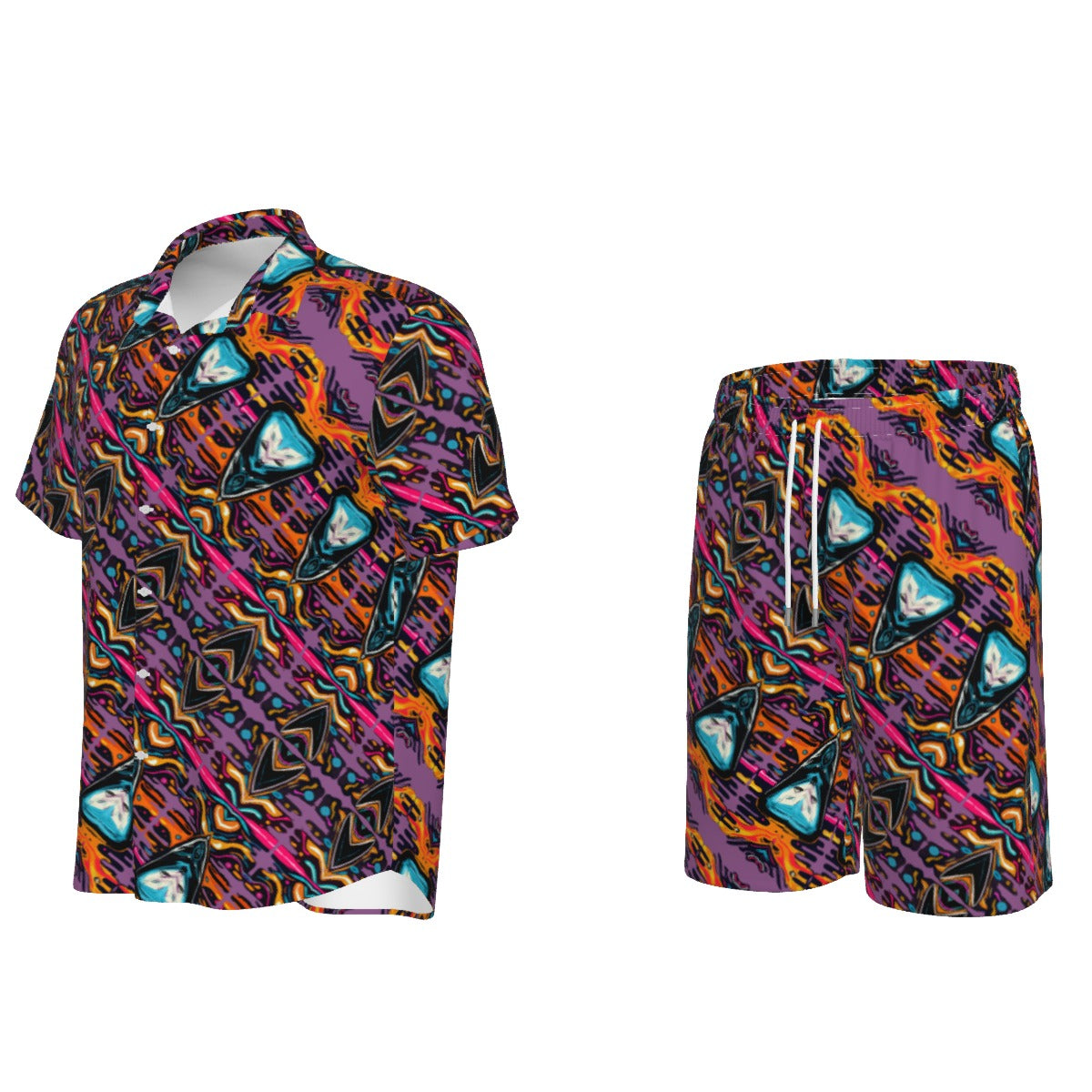SB-Threadz Men's Short Sleeve Hawaiian Shirt Set with Beach Bash Patterns