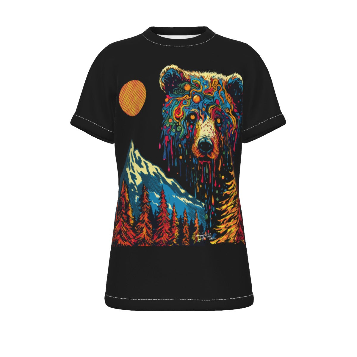 Kids Black Drippy Bear T-Shirt