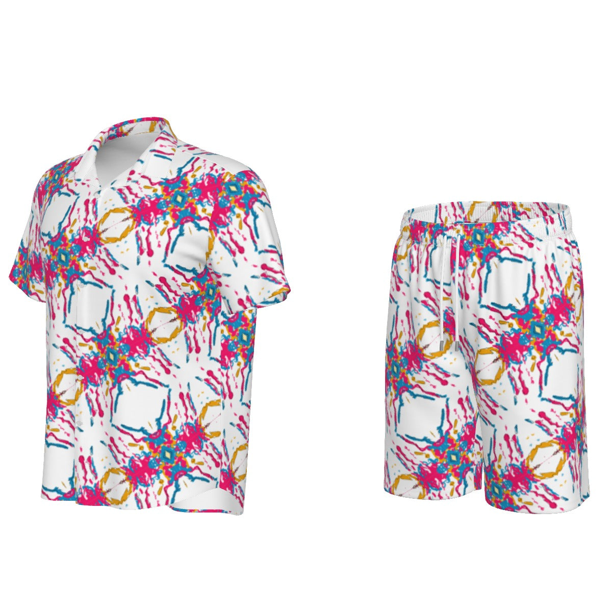 White Splatter Men's Short / Shirt Set