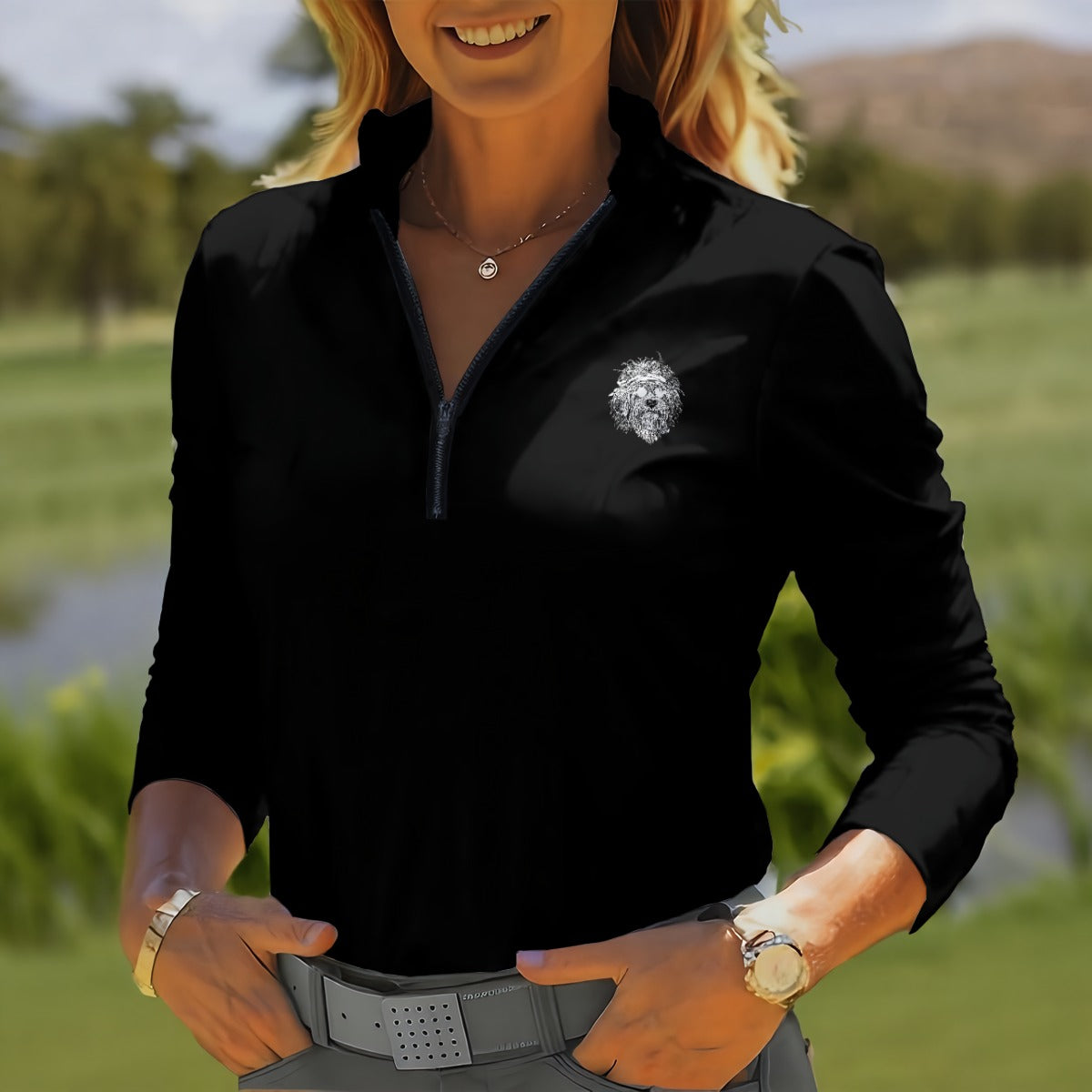Grateful Dog Black Women's Quarter Zip Sport Shirt With  Long Sleeve