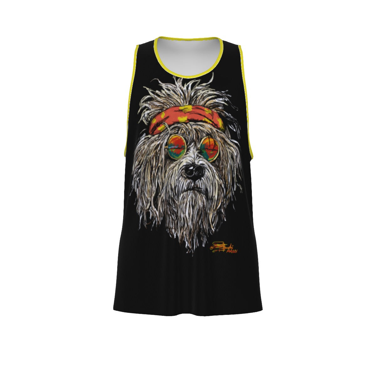 Grateful Dog Slim Y-Back Muscle Tank Top (Black/Yellow)