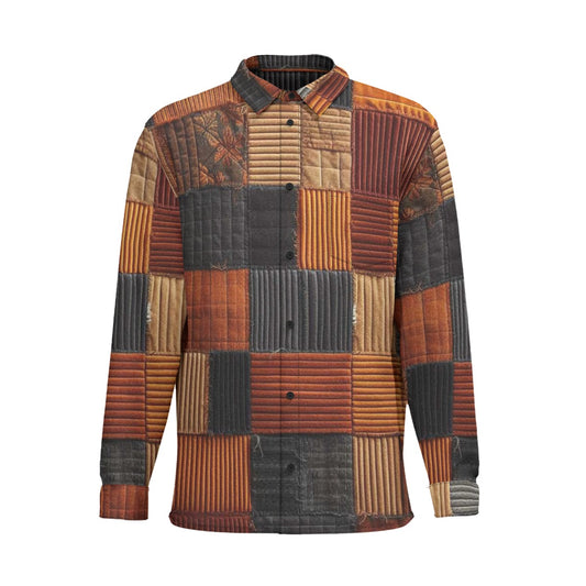 All-Over Patchwork Long Sleeve Shirt With Pocket