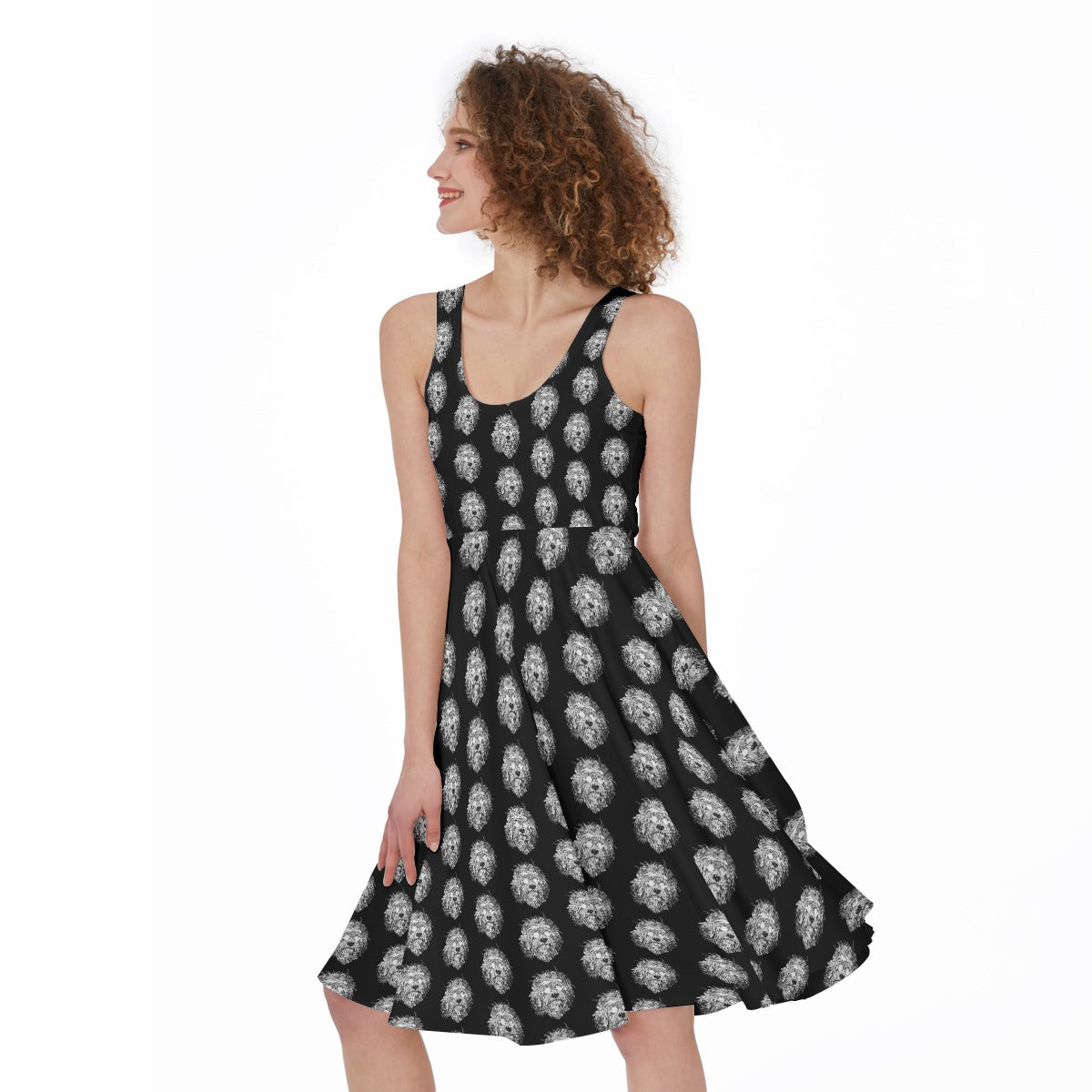 Grateful Dog Grey on Black Women's Sleeveless Dress