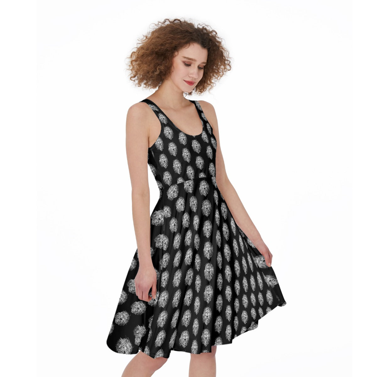 Grateful Dog Grey on Black Women's Sleeveless Dress