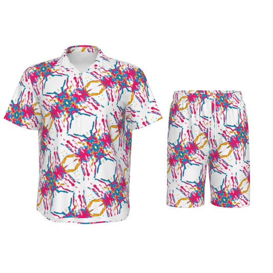 White Splatter Men's Short / Shirt Set