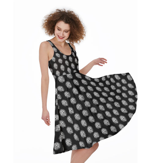 Grateful Dog Grey on Black Women's Sleeveless Dress