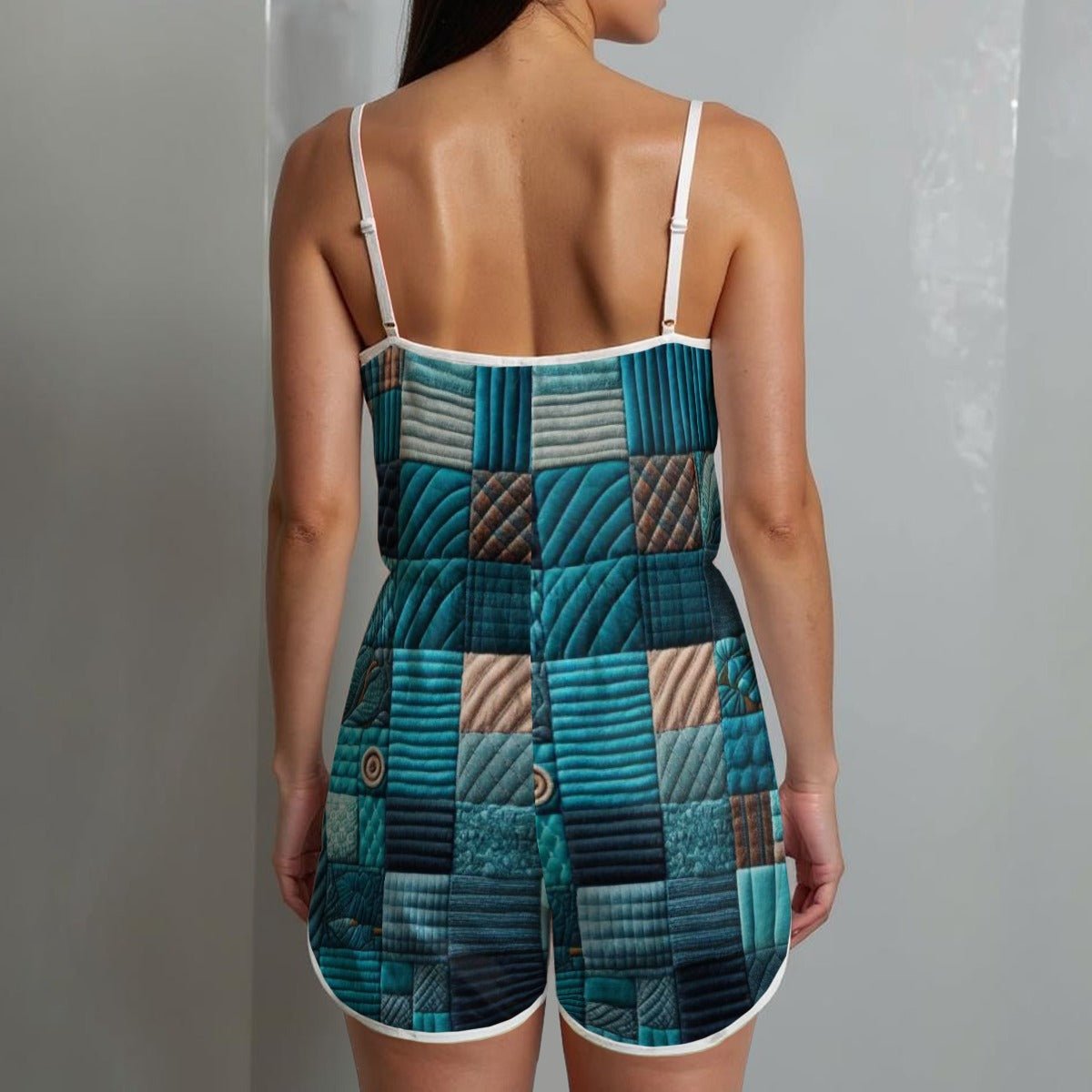 Blue Patch Women's V - neck Cami Romper - SB - THREADZ