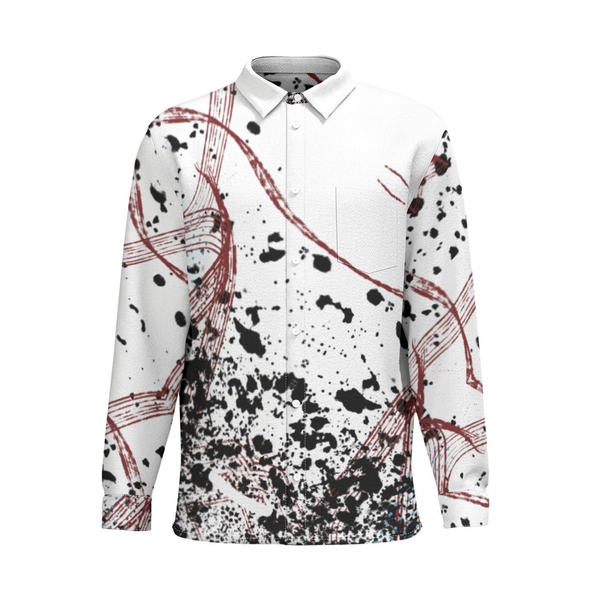 Daring Ink Splatter Long Sleeve Shirt With Pocket - SB - THREADZ