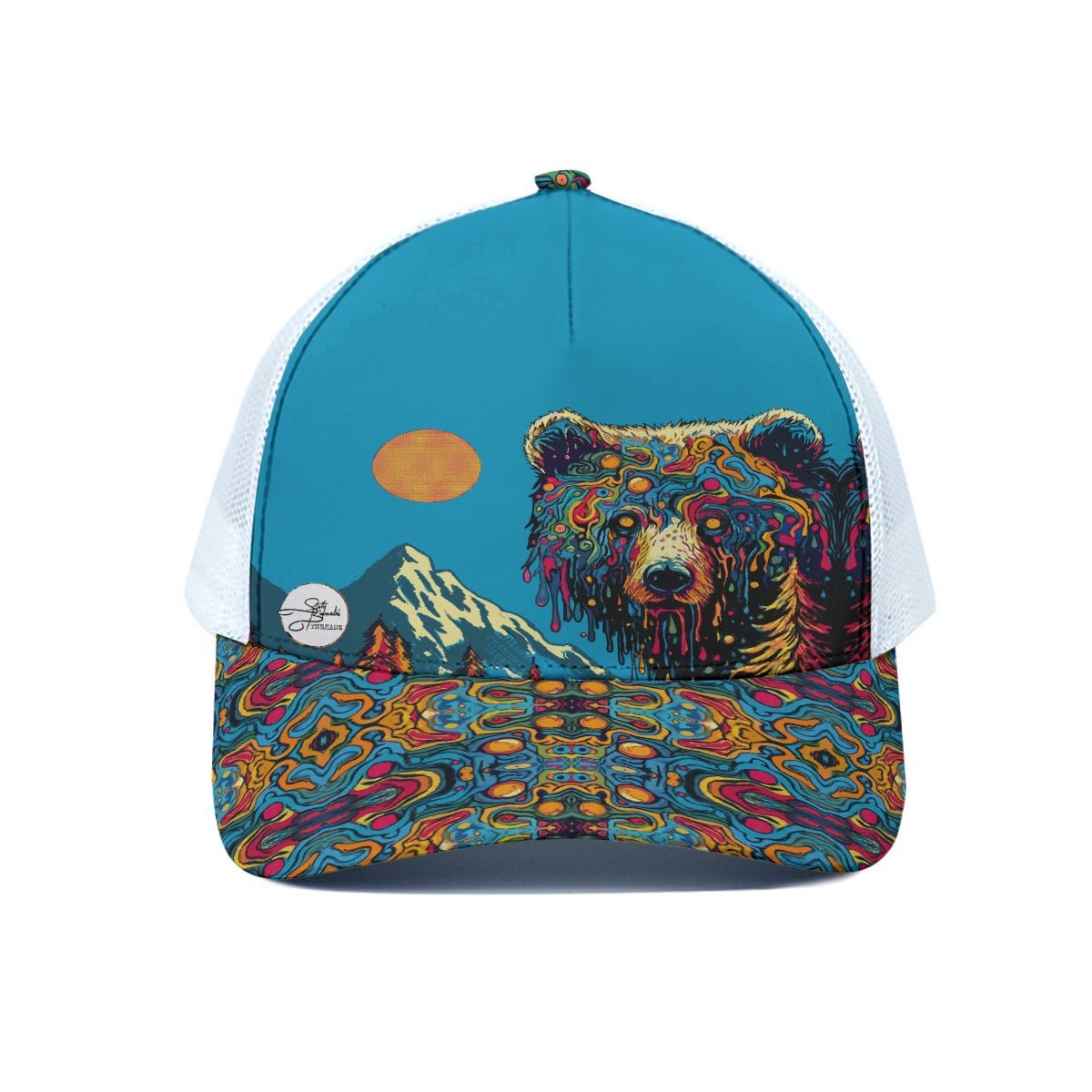 Drippy Bear Unisex Trucker Hat With White Half - mesh - SB - THREADZ
