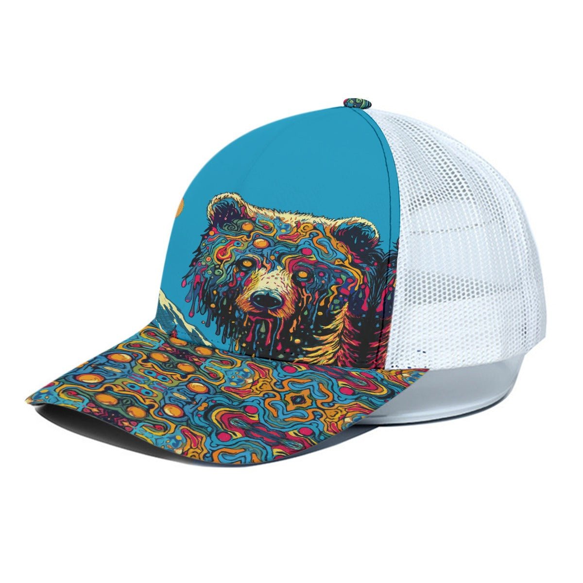 Drippy Bear Unisex Trucker Hat With White Half - mesh - SB - THREADZ