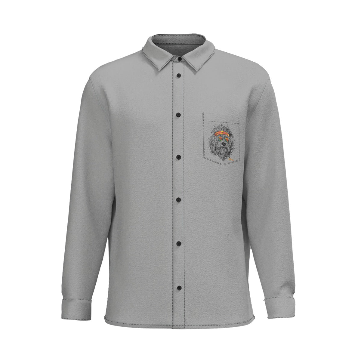 Grateful Dog Grey Long Sleeve Shirt With Pocket - SB - THREADZ