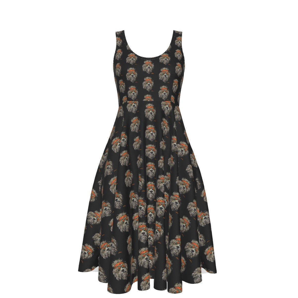 Grateful Dog Pattern Women's Sleeveless Dress - SB - THREADZ