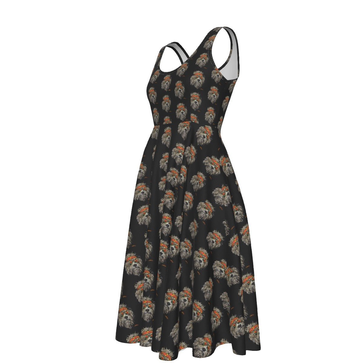 Grateful Dog Pattern Women's Sleeveless Dress - SB - THREADZ