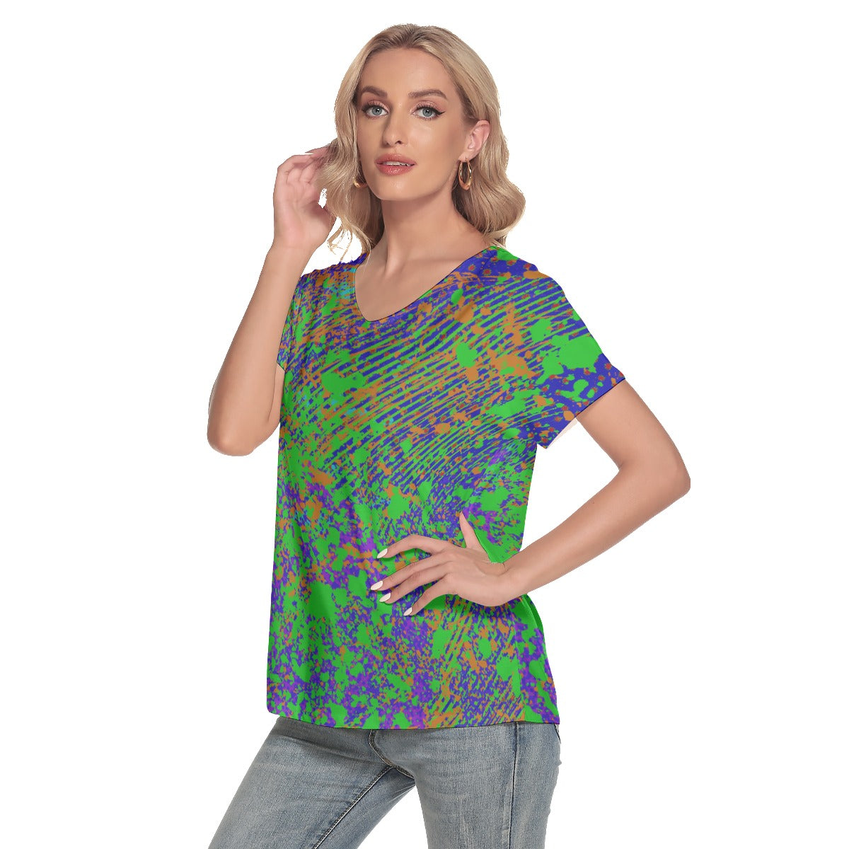 Cosmos Women's Loose V-neck Short Sleeve T-shirt