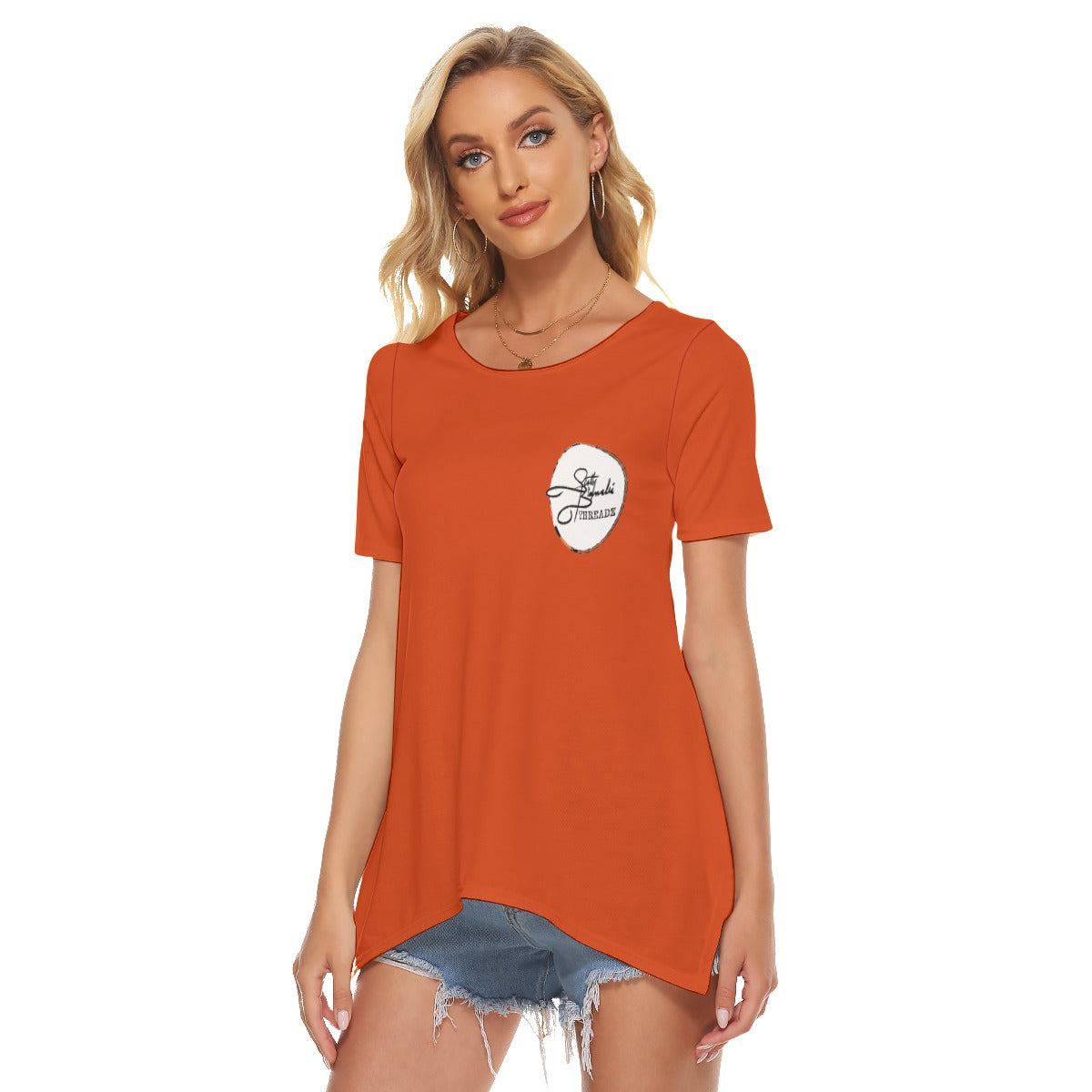 Howl at the MoonO-neck Short Sleeve T-shirt With Side Slit