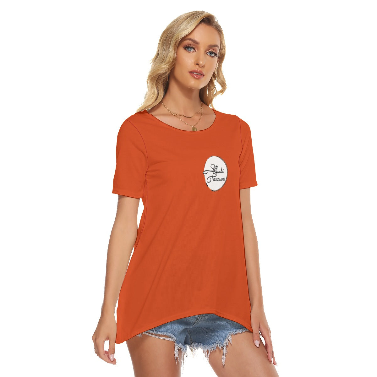 Howl at the MoonO-neck Short Sleeve T-shirt With Side Slit