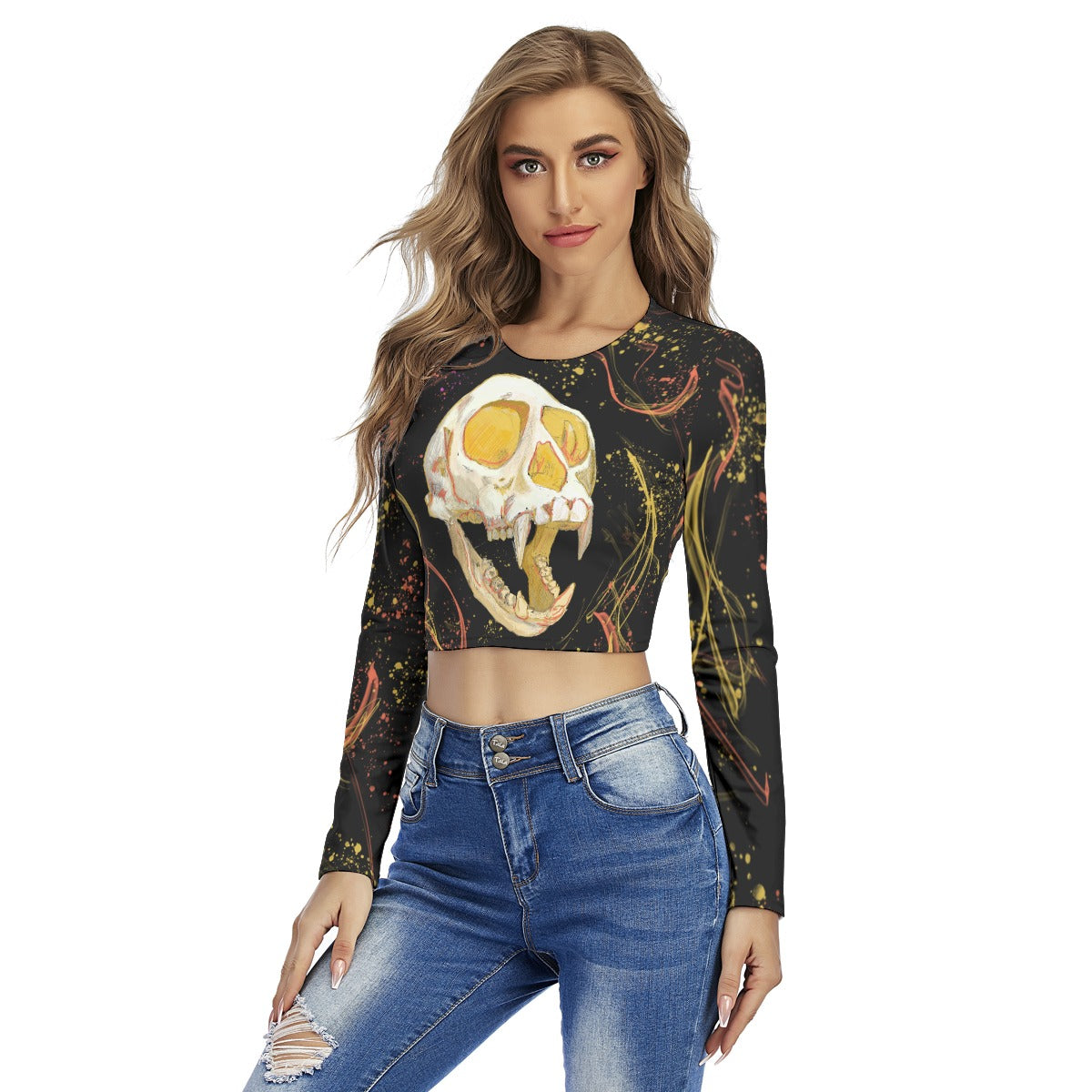 Monkey Skull Women's Round Neck Crop Top T-Shirt