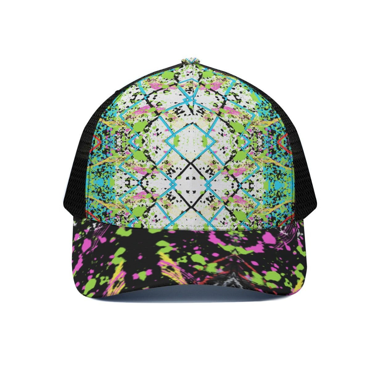 Neon Splash Trucker Hat With Black Half-mesh