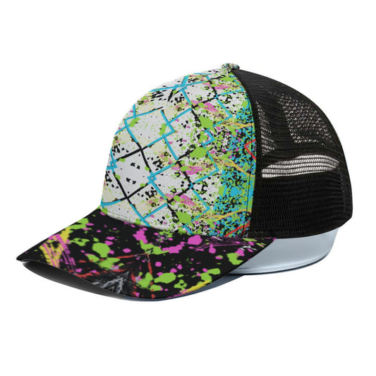 Neon Splash Trucker Hat With Black Half-mesh