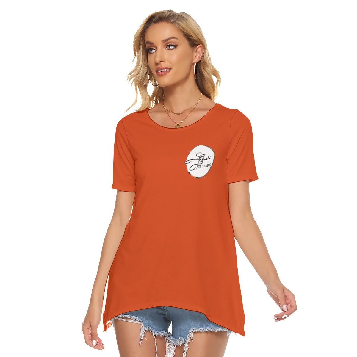 Howl at the MoonO-neck Short Sleeve T-shirt With Side Slit