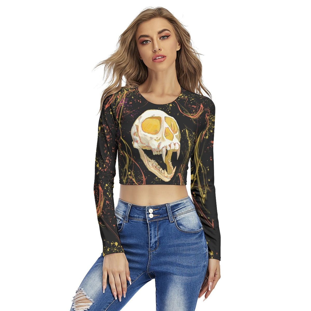 Monkey Skull Women's Round Neck Crop Top T-Shirt