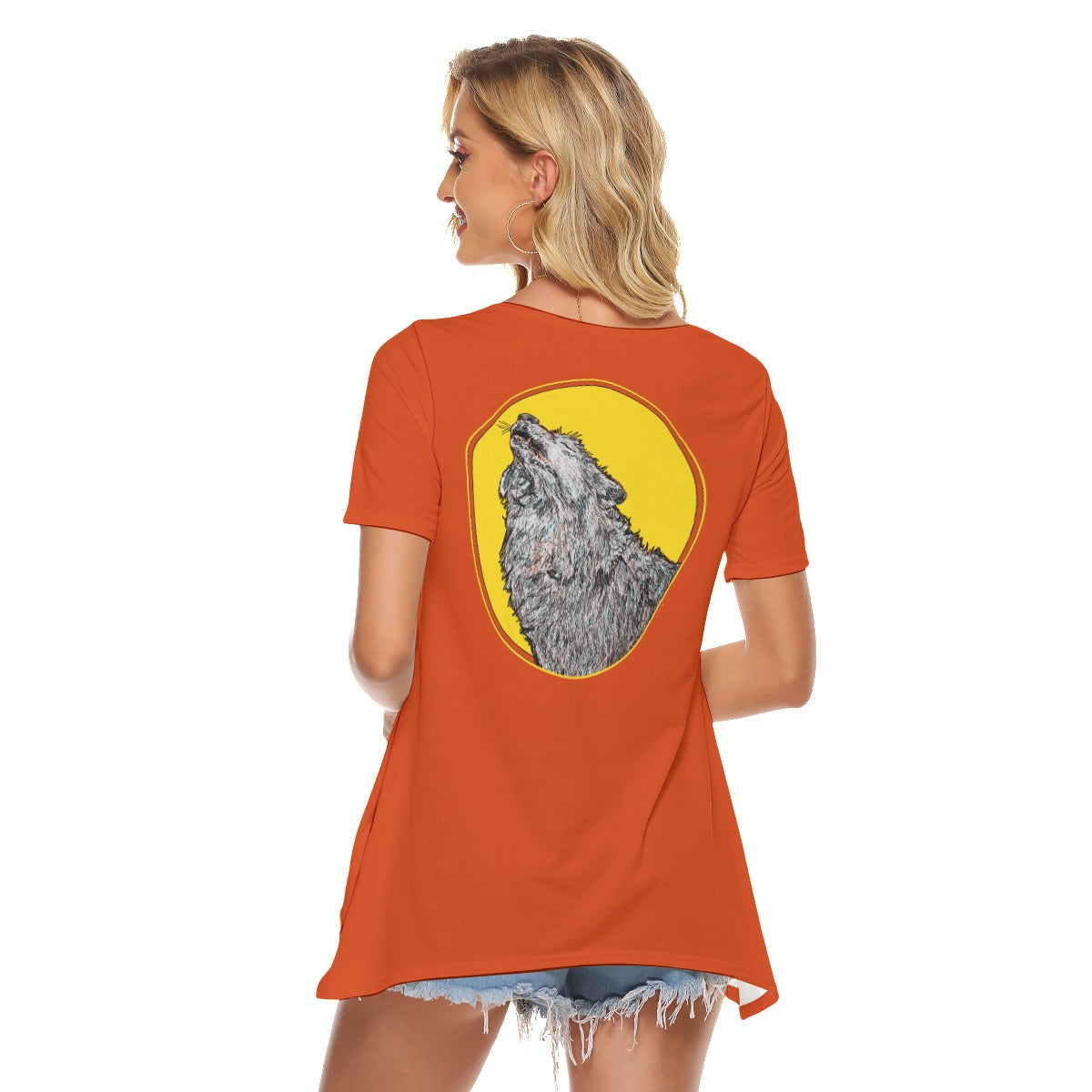 Howl at the MoonO-neck Short Sleeve T-shirt With Side Slit